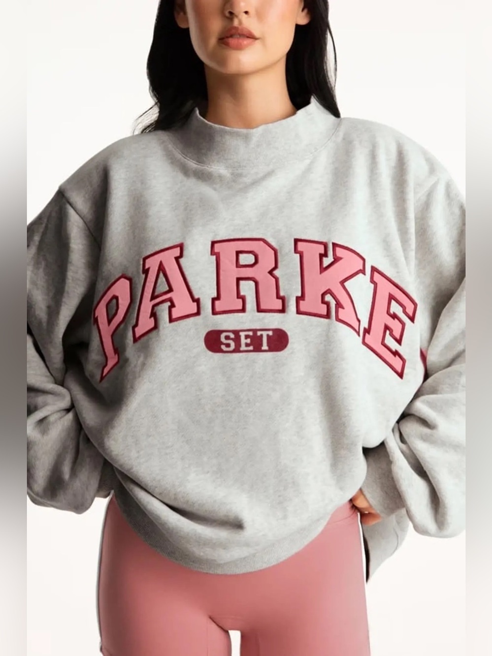 Parke Set Women's Gray Pullover Sweatshirt with Pink Logo